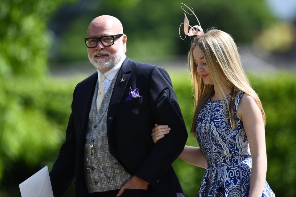 Gary Goldsmith arrives with his daughter Tallulah, at St Mark's church in Englefield, Berkshire, for the wedding of the Duchess of Cambridge's sister Pippa Middleton (PA)