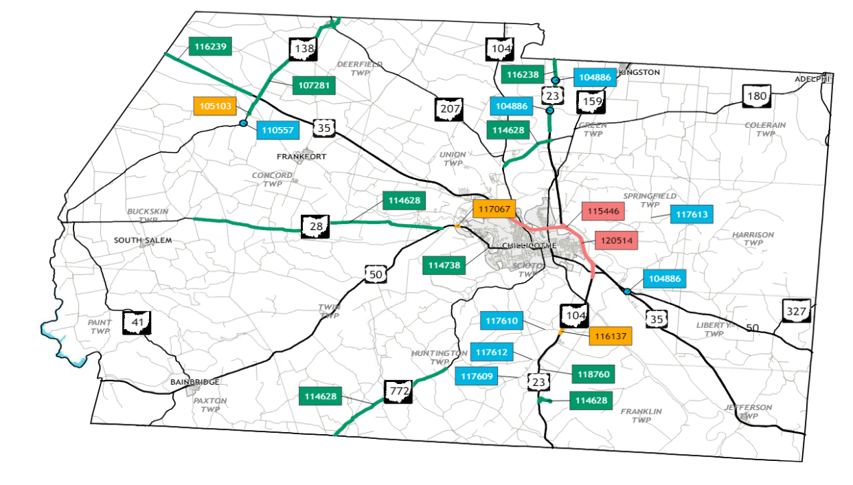 A map of Ross County shows ODOT projects taking place this year.