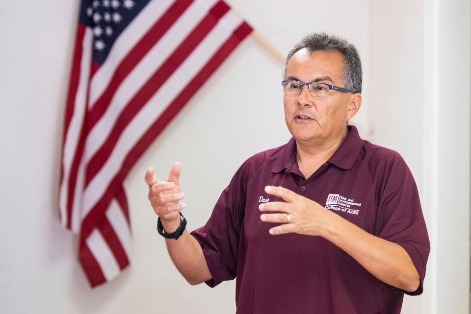 New Mexico state climatologist Dr. Dave Dubois discusses the data collected through the ZiaMet MesoNet Weather Monitoring Network U.S. Senator Martin Heinrich (D-N.M.) at Fabian Garcia Research Center on Thursday, June 2, 2022. 