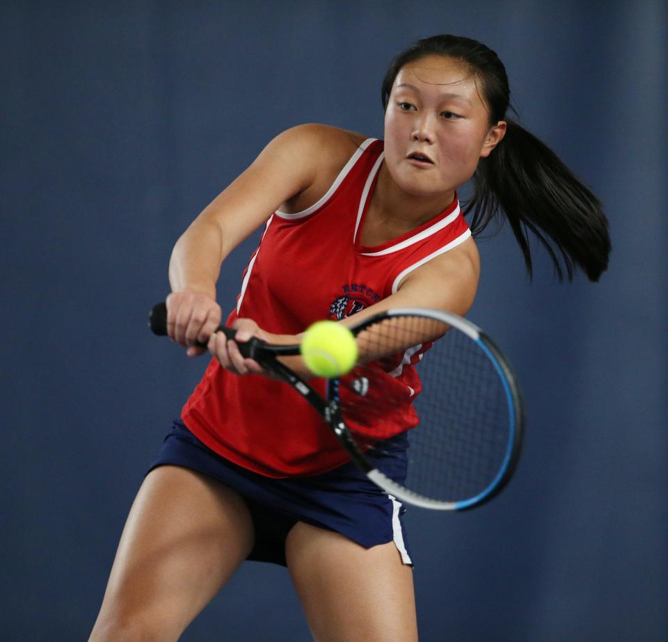 Roy C. Ketcham's Sophia Cheng during the first singles match against  Arlington's Julia Daly at Cross Court Tennis Club in Wappingers Falls on October 4, 2022. 