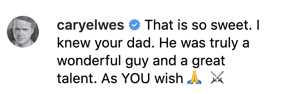 "Princess Bride" star Cary Elwes commented on Sophie Perry's post. (Photo: Sophie Perry via Instagram)