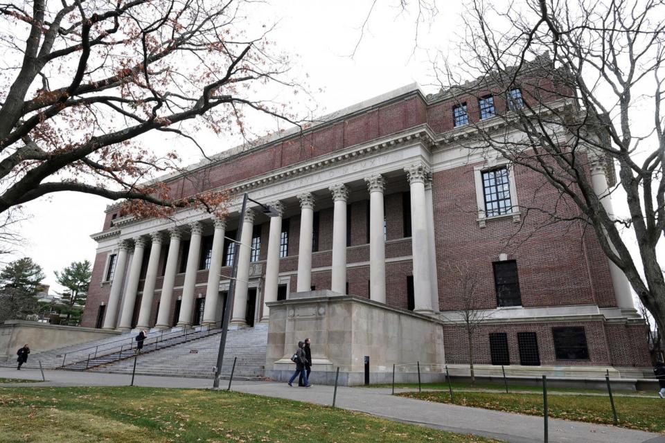 PHOTO: In this Dec. 7, 2023, file photo, the Harry Elkins Widener Memorial Library is pictured in Harvard yard at Harvard University, in Cambridge, Mass. (Faith Ninivaggi/Reuters, FILE)