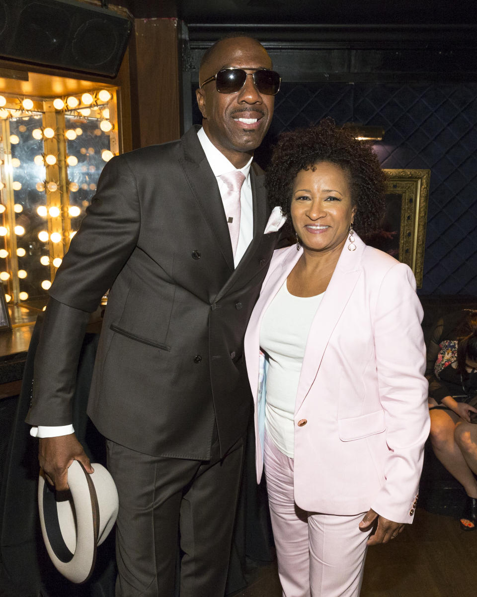 J. B. Smoove and Wanda Sykes backstage at the Keep It Clean Comedy Benefit for Waterkeeper Alliance at Avalon on April 21, 2016 in Hollywood, California.