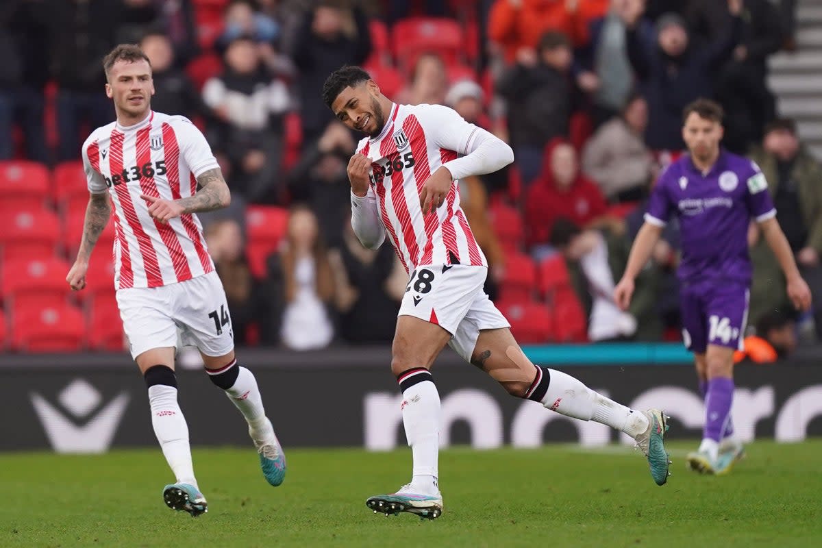 Josh Laurent celebrates scoring Stoke’s second goal (Mike Egerton/PA) (PA Wire)