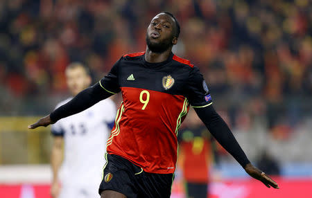 Football Soccer - Belgium v Estonia - World Cup 2018 Qualifier - King Baudouin stadium, Brussels, Belgium - 13/11/16. Belgium's Romelu Lukaku celebrates after scoring against Estonia. REUTERS/Francois Lenoir