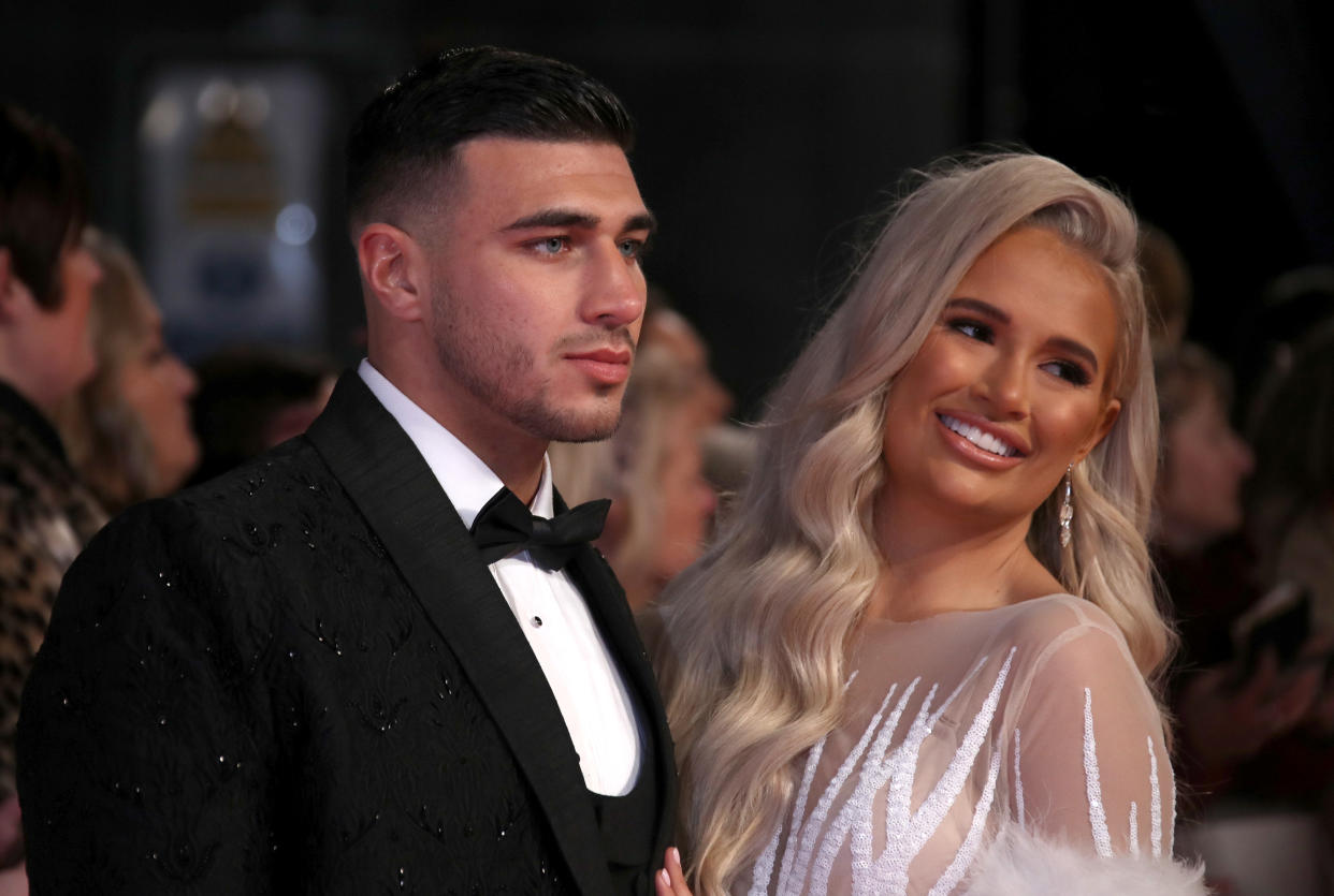LONDON, ENGLAND - JANUARY 28: Tommy Fury and Molly-Mae Hague attend the National Television Awards 2020 at The O2 Arena on January 28, 2020 in London, England. (Photo by Mike Marsland/WireImage)