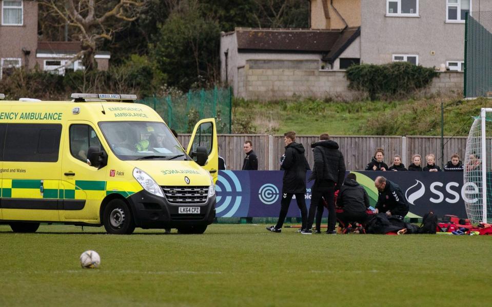 Charlotte Kerr, the Charlton Athletic Women winger, went down injured during Sunday's  Women's Championship game with Manchester United - REX