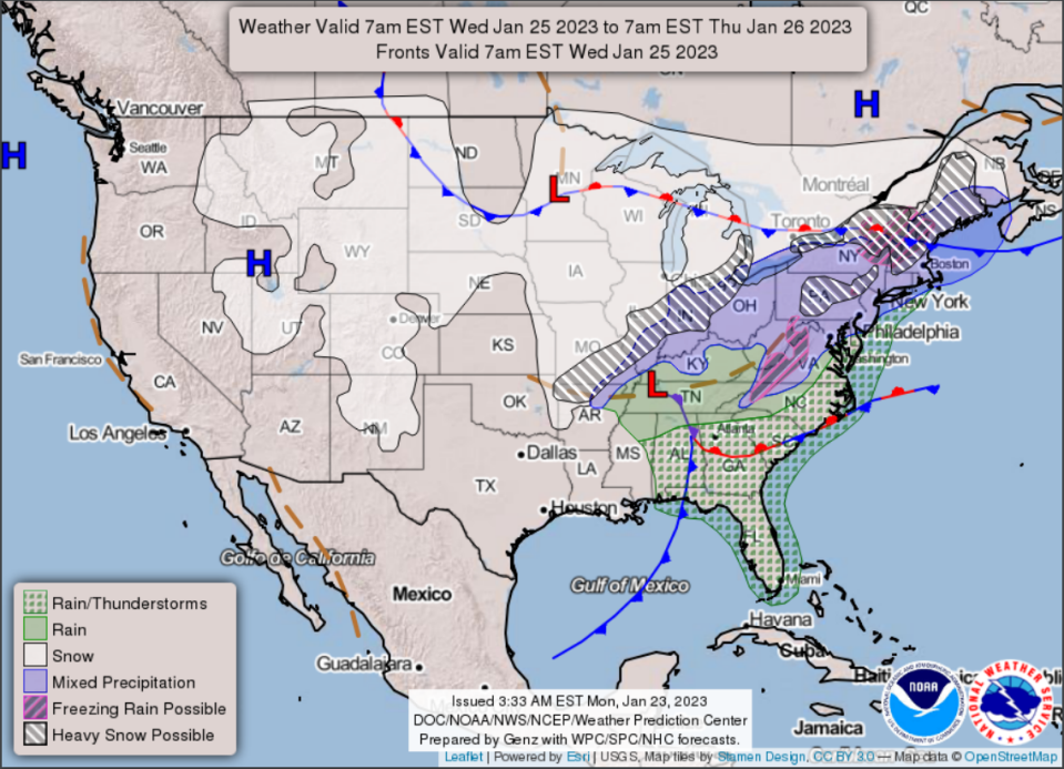 The National Weather Service issued a winter storm watch early Monday, Jan. 23, 2023. Potentially heavy snow is possible in the days ahead.