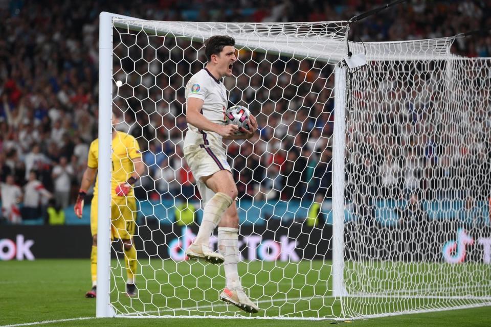 Harry Maguire after scoring against Italy (Getty)