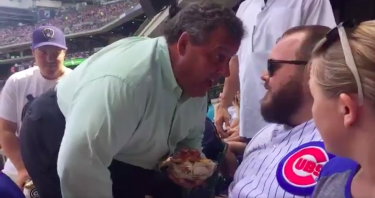 Chris Christie angrily confronts Cubs fan to call him ‘a big shot.’ (Screen shot via MLB.tv)