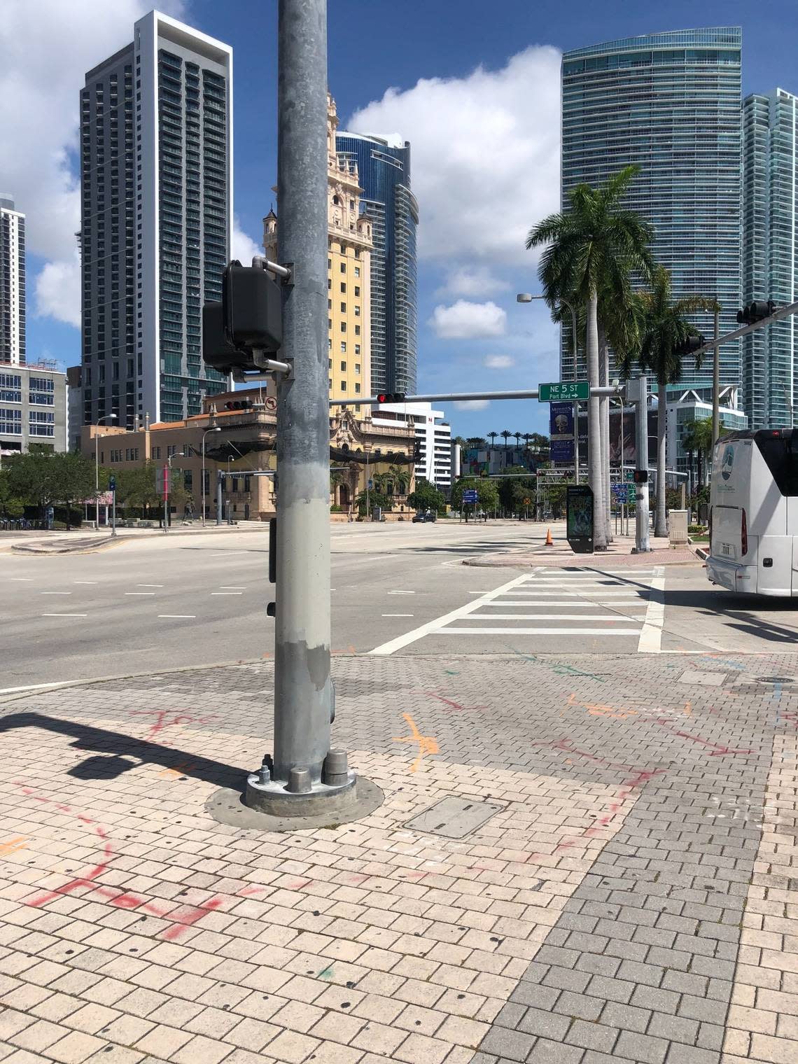 People may have actually heeded the Trump traffic warnings and tuned into local news. The normally clogged stretch of Biscayne Boulevard on Northeast Fifth Street, leading into the Port of Miami in front of Bayside Marketplace, resembled a ghost town around 11 a.m. Tuesday.