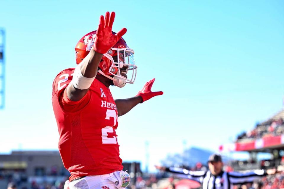 Houston Cougars defensive back Art Green (23) reacts during the second quarter against the Temple Owls at TDECU Stadium on Nov. 12, 2022.