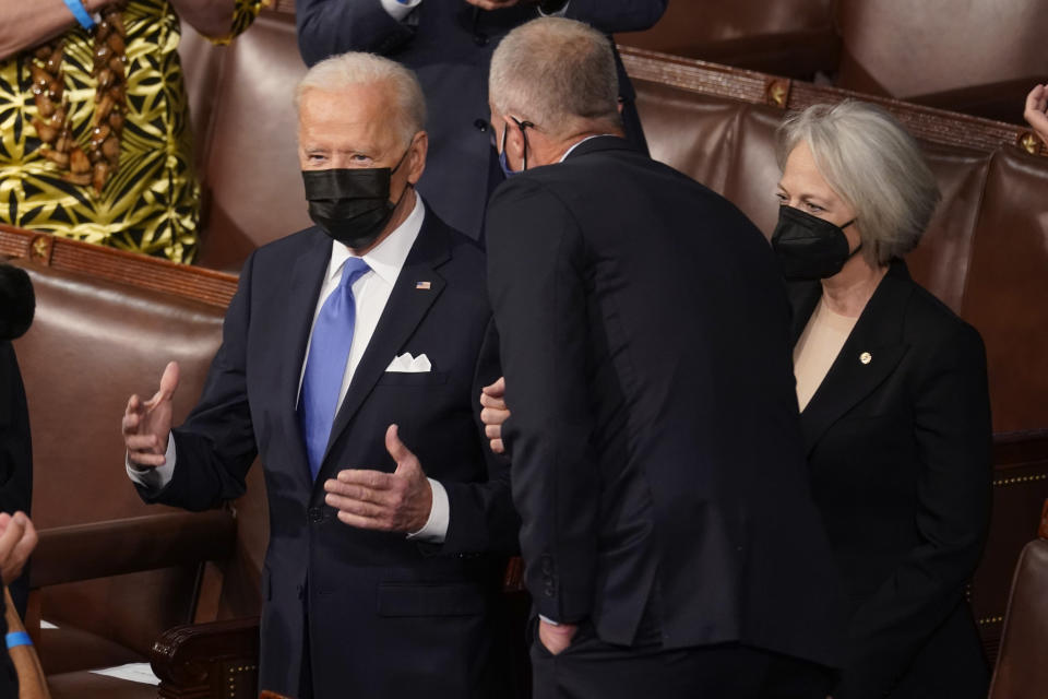 President Joe Biden arrives to speak to a joint session of Congress Wednesday, April 28, 2021, in the House Chamber at the U.S. Capitol in Washington. (AP Photo/Andrew Harnik, Pool)