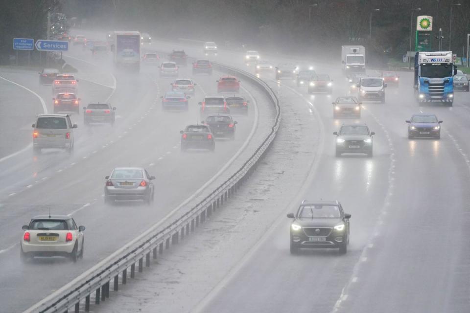 Wet conditions for drivers on the M40 close to Warwick (PA)