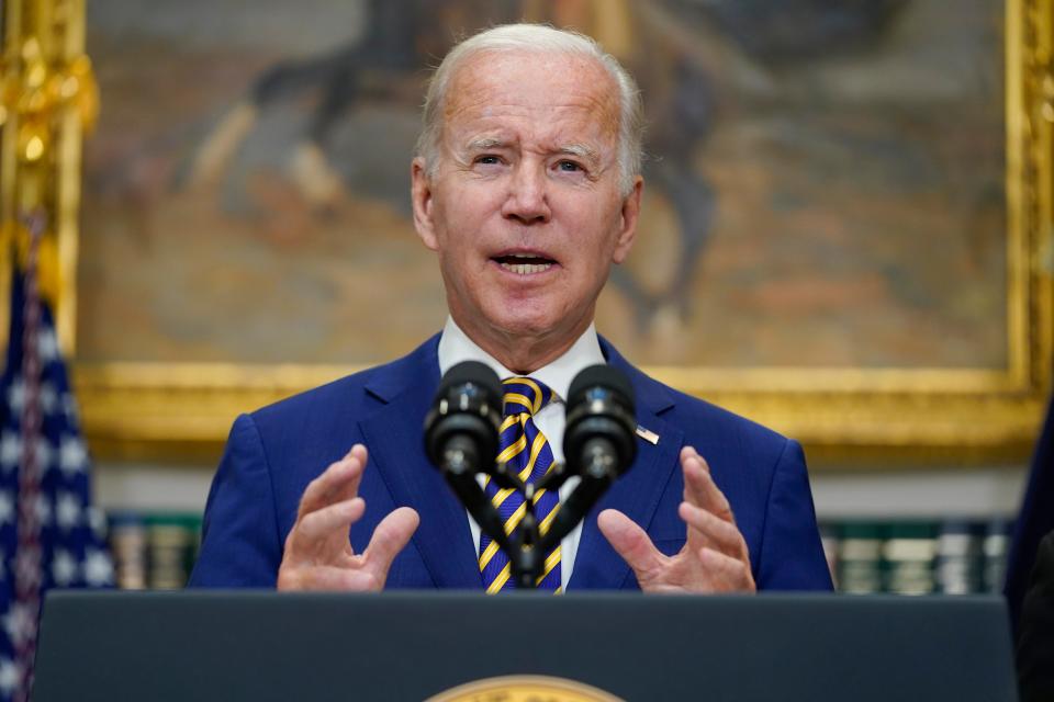 President Joe Biden speaks about student loan debt forgiveness in the Roosevelt Room of the White House, Wednesday, Aug. 24, 2022, in Washington.