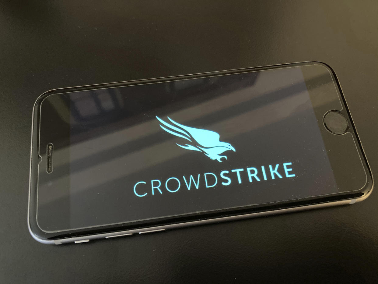 Photo by: STRF/STAR MAX/IPx 2020 12/24/20 Suspected Russian hackers made failed attempt to breach CrowdStrike. STAR MAX File Photo: 12/3/20 A CROWDSTRIKE logo shot off an iphone SE 2020.