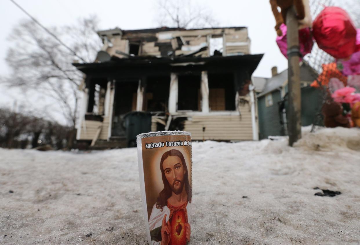 The memorial outside the house at 222 N. LaPorte Ave. is growing Wednesday, Jan. 24, 2024, after Sunday’s fire where five children died inside the home.