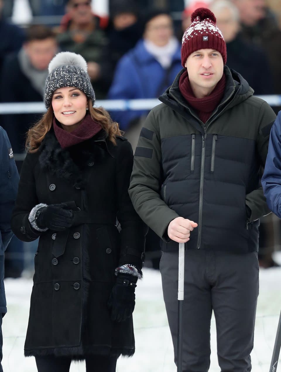 Kate and Wills hit the ice in Sweden, all smiles as they did a penalty shoot out together. Photo: Getty