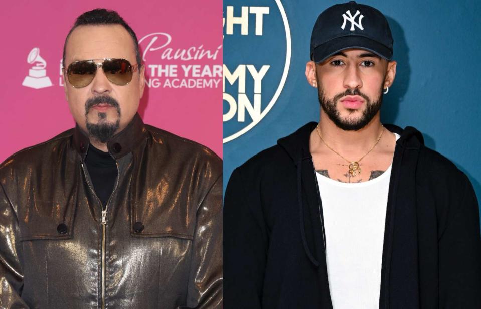 <p>John Parra/Getty Images for Latin Recording Academy / Todd Owyoung/NBC via Getty Images</p> Pepe Aguilar y Bad Bunny