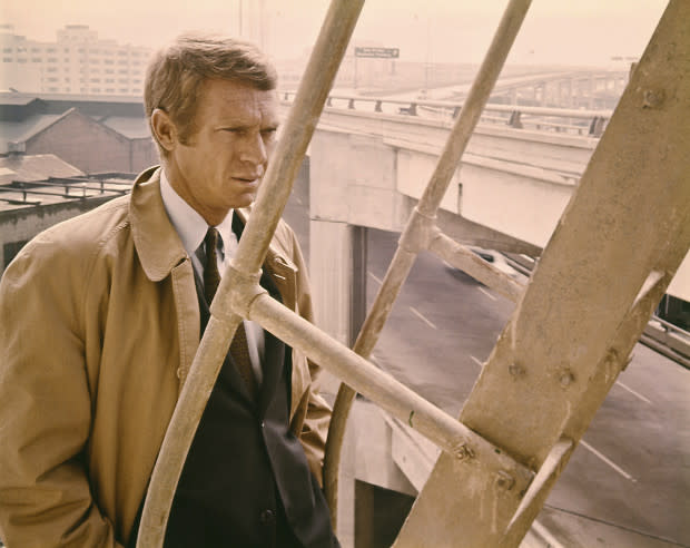 <p>Getty Images</p><p>One of Hollywood legend Steve McQueen’s most well-known roles finds him playing detective Lieutenant Frank Bullitt as he gets embroiled in a mob-related case. When a senator tries to bring a mafia leader to justice by turning his brother against him, Bullitt and his team are brought in to keep the witness under protection. Things soon spiral out of hand and Bullitt is chased by hitmen and other criminals looking to thwart the investigation. The centerpiece of the film is a <a href="https://www.youtube.com/watch?v=no7XR7s8Z7o" rel="nofollow noopener" target="_blank" data-ylk="slk:car chase;elm:context_link;itc:0;sec:content-canvas" class="link ">car chase</a> where McQueen’s character is behind the wheel of a 1968 Ford Mustang GT, winding up, down, and around the hills of San Francisco. The chase is considered by many to be one of the best ever put on film. </p>