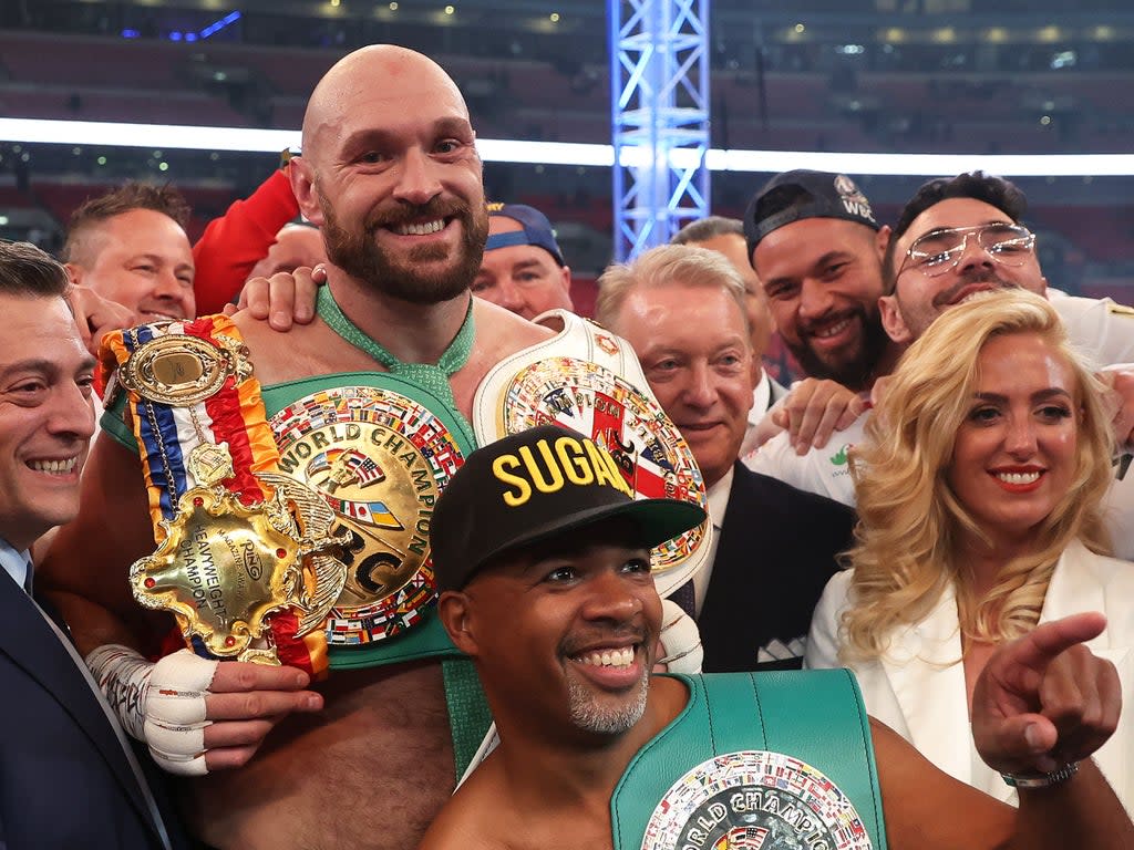 Tyson Fury (top) with coach Sugarhill Steward after the heavyweight’s win against Dillian Whyte (Getty Images)