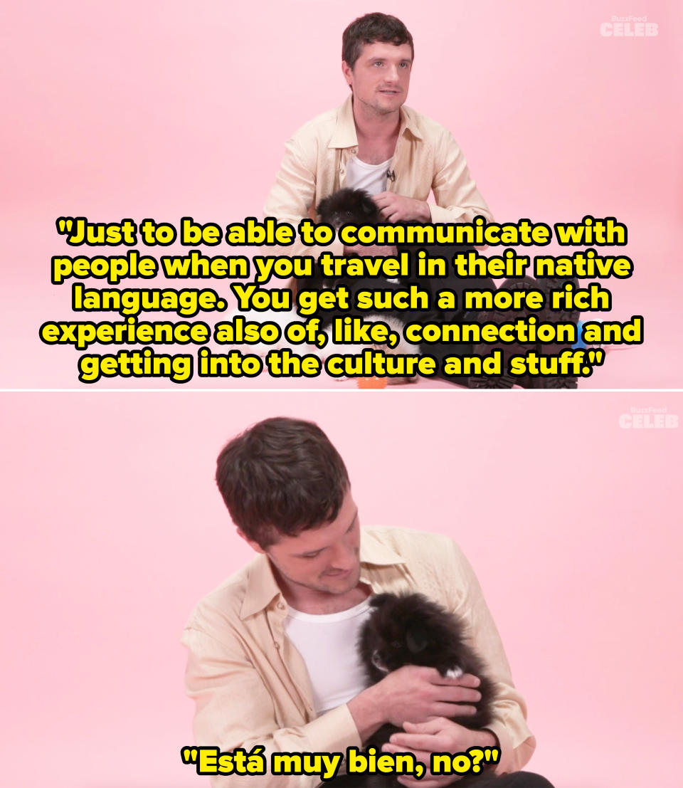 josh talking to the puppy in spanish