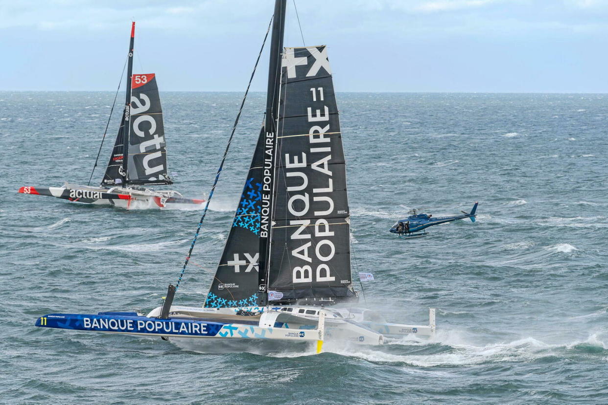 Armel Le Cléac’h et Sébastien Josse ont remporté ce dimanche la Transat Jacques Vabre dans la catégorie Ultim en franchissant la ligne d’arrivée à la Martinique après 14 jours, 10 heures, 14 minutes et 50 secondes de course.  - Credit:DAVID ADEMAS / OUEST-FRANCE / MAXPPP / PHOTOPQR/OUEST FRANCE/MAXPPP