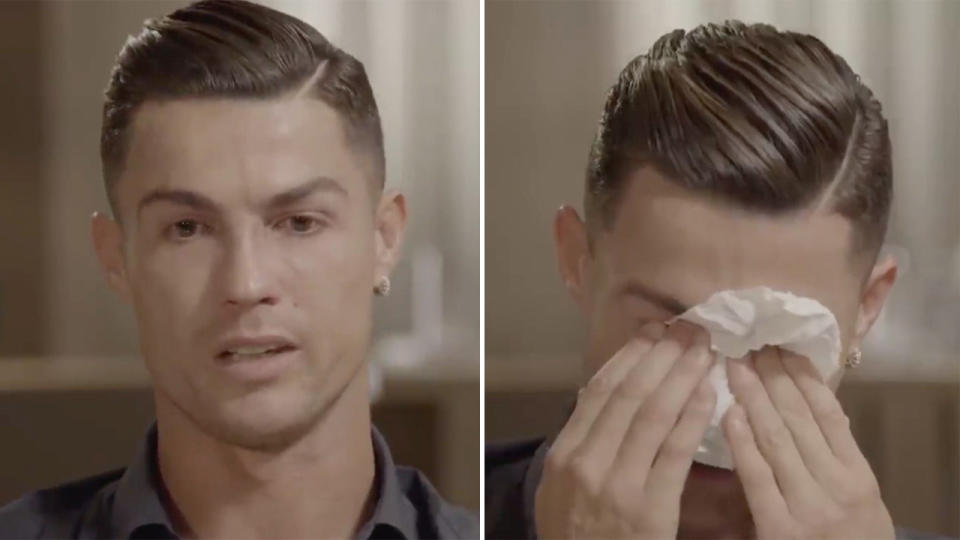 Cristiano Ronaldo became emotional during an interview with Piers Morgan. (Image: ITV)