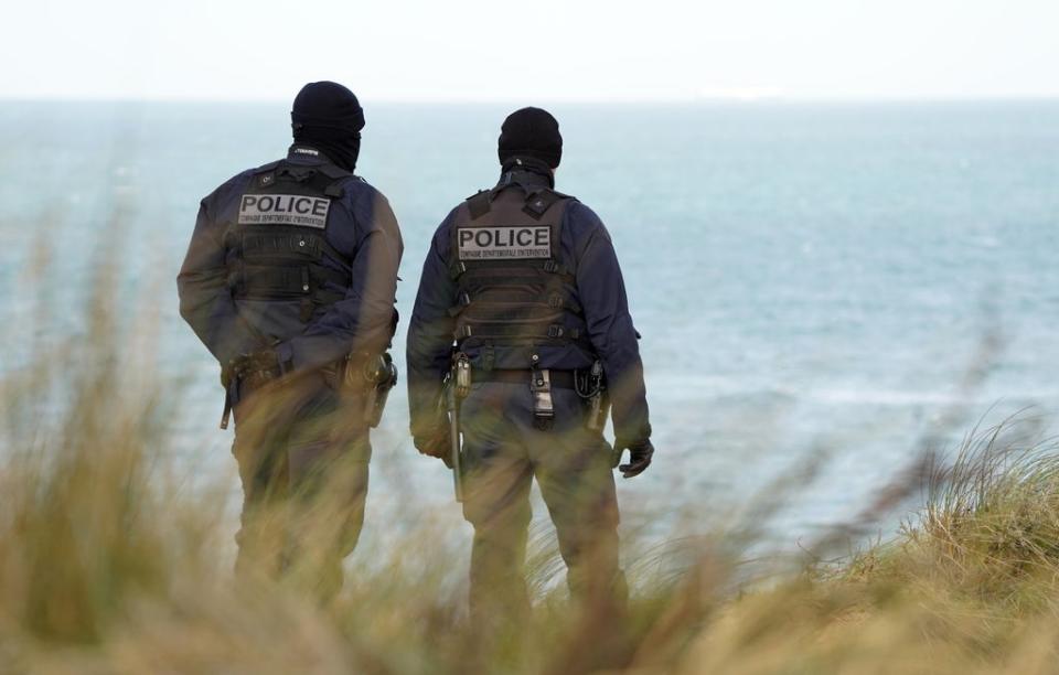 French police officers patrol the beaches in Wimereux near Calais (Gareth Fuller/PA) (PA Wire)