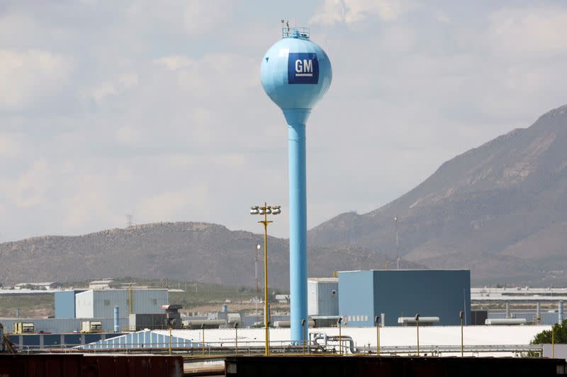 FILE PHOTO: The GM logo is pictured at the General Motors Assembly Plant in Ramos Arizpe