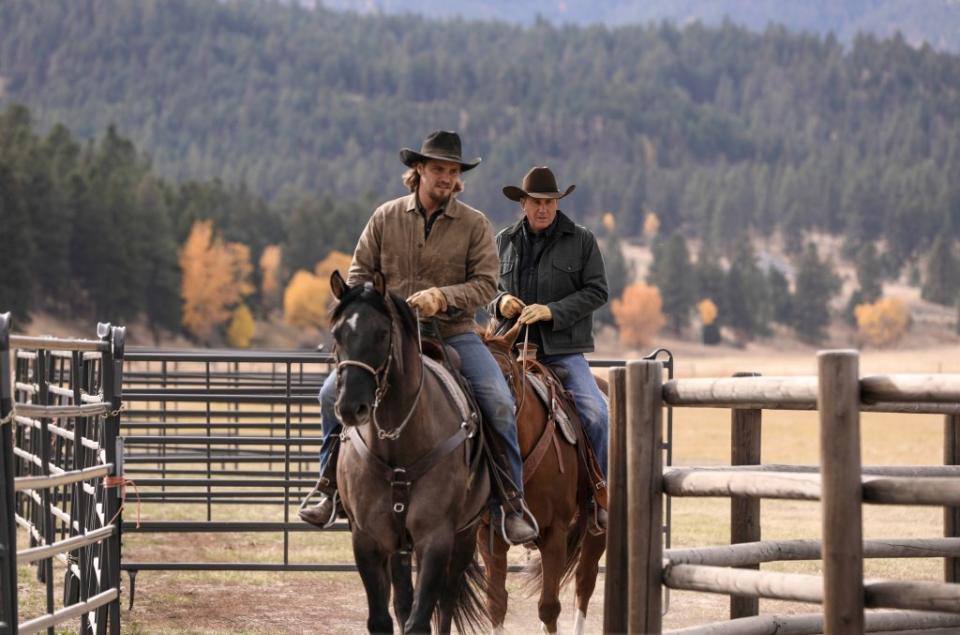 Luke Grimes and Kevin Costner play son and father on the Western series.