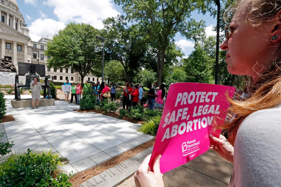 An abortion rights advocate demonstrates in Jackson, Miss., on May 21.