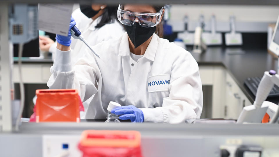 A lab at a Novavax facility in Gaithersburg, Md.