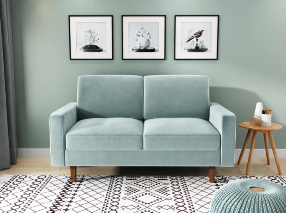 George Oliver Jo Velvet Square Arm Loveseat in Light Grey (Photo via Wayfair)