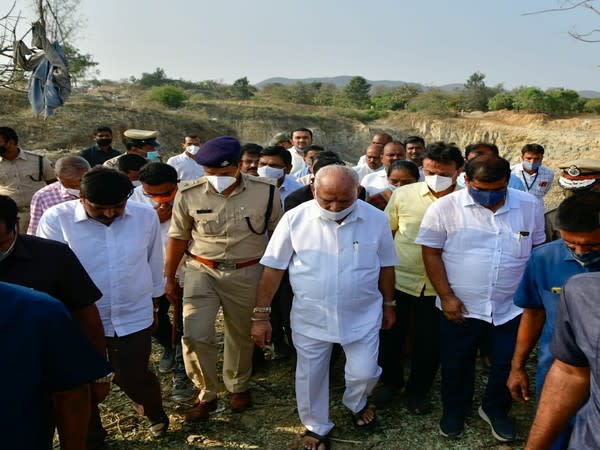 Karnataka Chief Minister BS Yediyurappa visiting the site of the incident. (Photo/ANI)
