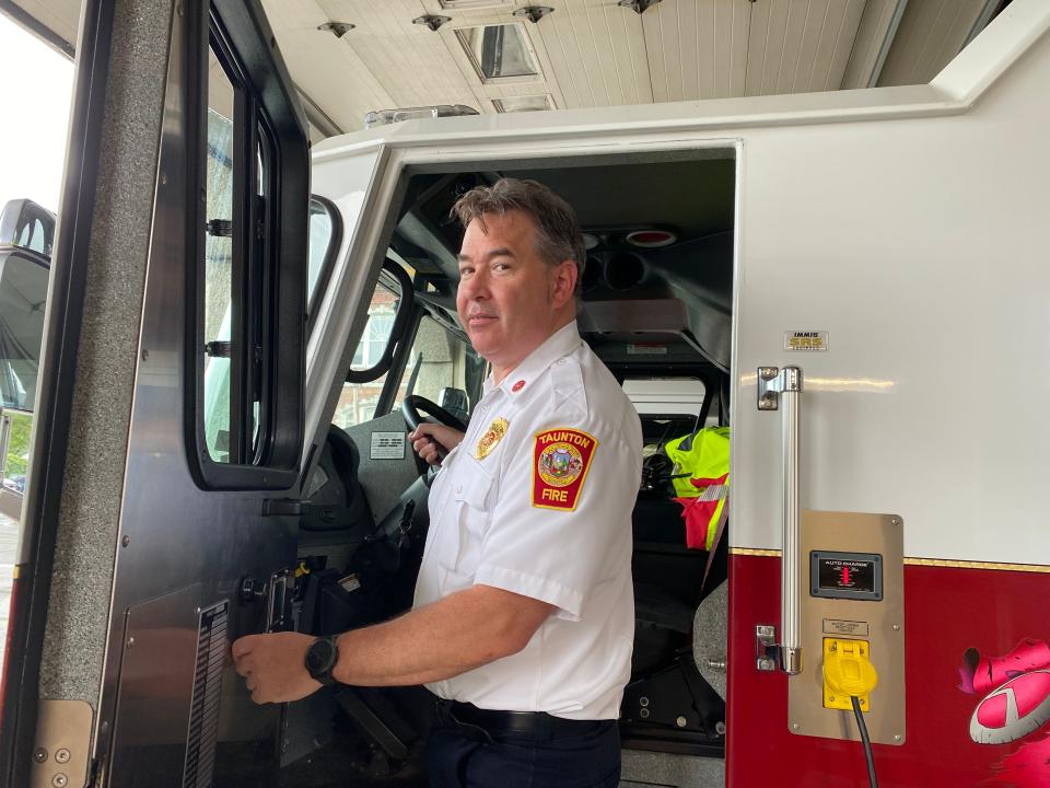 Taunton Fire Chief Timothy Bradshaw, seen here on Monday, Aug. 7, 2023, is retiring after 28 years with the department, the last 13 as chief.