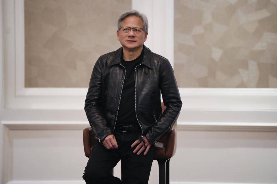 Nvidia CEO and co-founder Jensen Huang attends a media round table event at a hotel in Kuala Lumpur, Malaysia Friday, Dec. 8, 2023. (AP Photo/Vincent Thian)