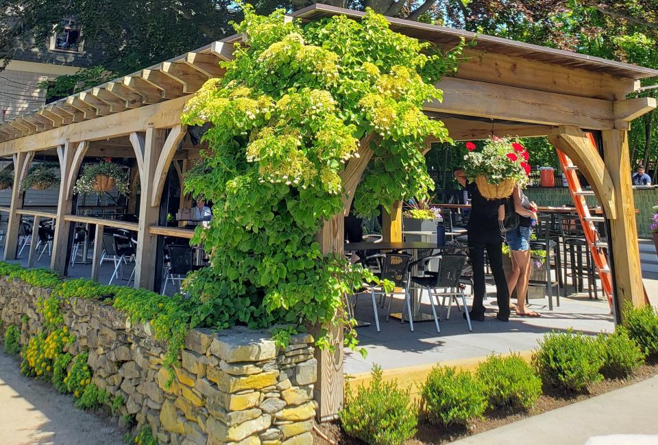 One of the many dining spaces at the brand new Beech is a covered terrace. Jamestown is a great destination for summer lunch or dinners.