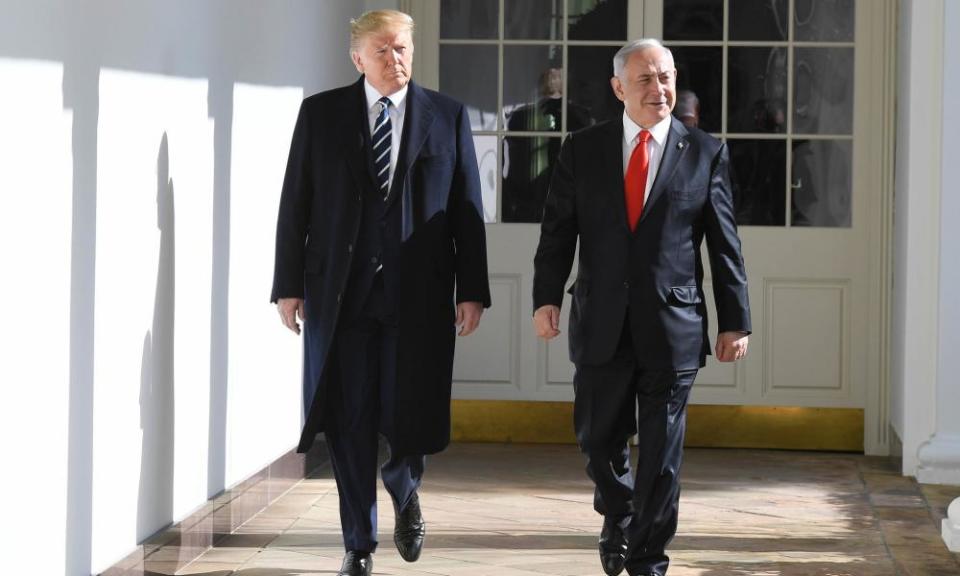 Trump meets the Israeli prime minister, Benjamin Netanyahu, at the White House on Monday.