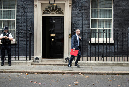 Britain's Secretary of State for Exiting the European Union, Dominic Raab, leaves 10 Downing Street after a cabinet meeting, in London, Britain, November 6, 2018. REUTERS/Simon Dawson