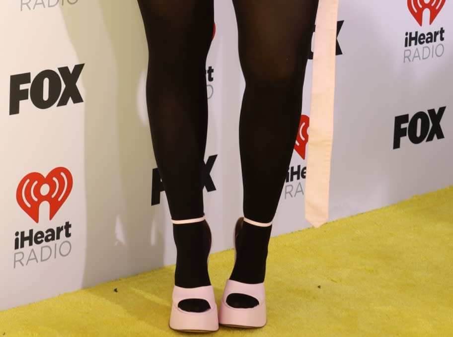 Close up of Meghan Trainor's Charles & Keith platform shoes