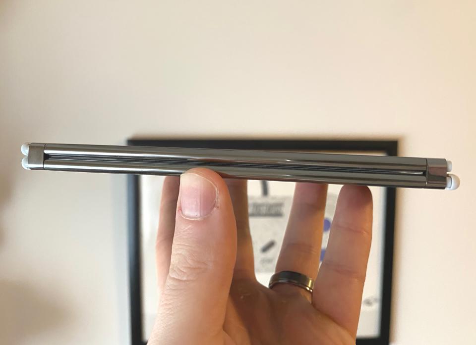 The Surface Duo is surprisingly thin for a two-screen phone. (Image: Dan Howley)