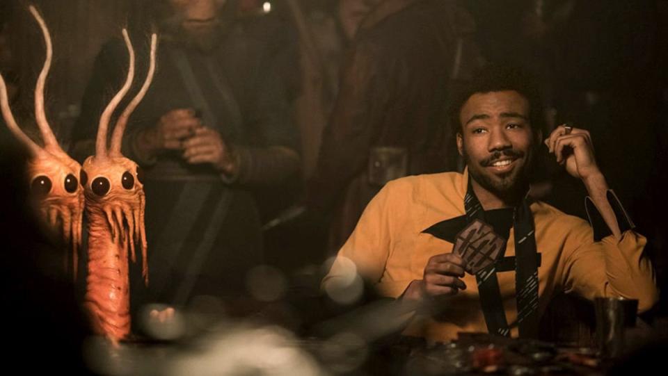 donald glover as lando calrissian in solo star wars film with aliens