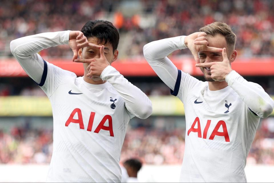 Deadly duo: Heung-min Son and James Maddison combined to glorious effect against Arsenal (Getty Images)