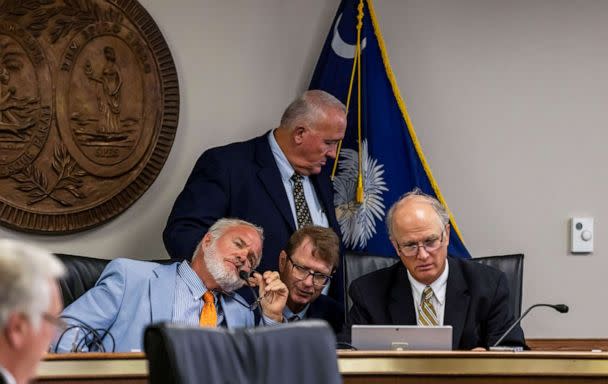 PHOTO: Members of the South Carolina State Senate Daniel Verdin, chairman of the Medical Affairs Committee, and research director Gene Hogan listen during a debate on a ban on abortion, at the state legislature in Columbia, S.C., on Sept. 6, 2022. (Sam Wolfe/Reuters, FILE)
