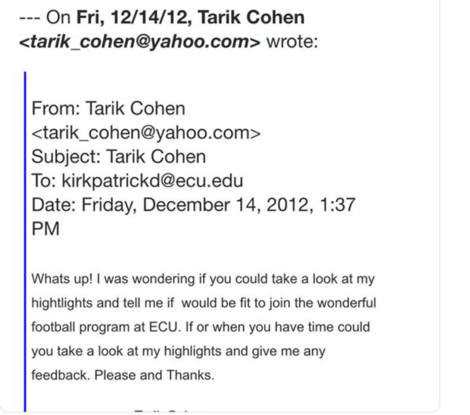 Tarik Cohen took to emailing college programs, asking anyone to give him a look. (Tarik Cohen/Twitter)