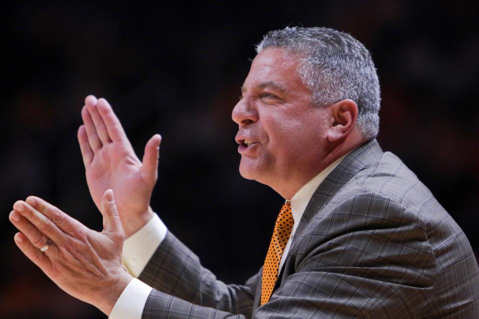 Auburn men's basketball coach Bruce Pearl watches the Tigers during a game against Tennessee. USA TODAY Sports submitted a list of questions to Auburn about allegations of spying, but the school did not respond.
