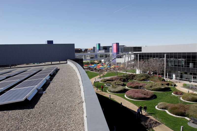 FILE PHOTO: Rooftop solar panels are seen at the Google headquarters in Mountain View