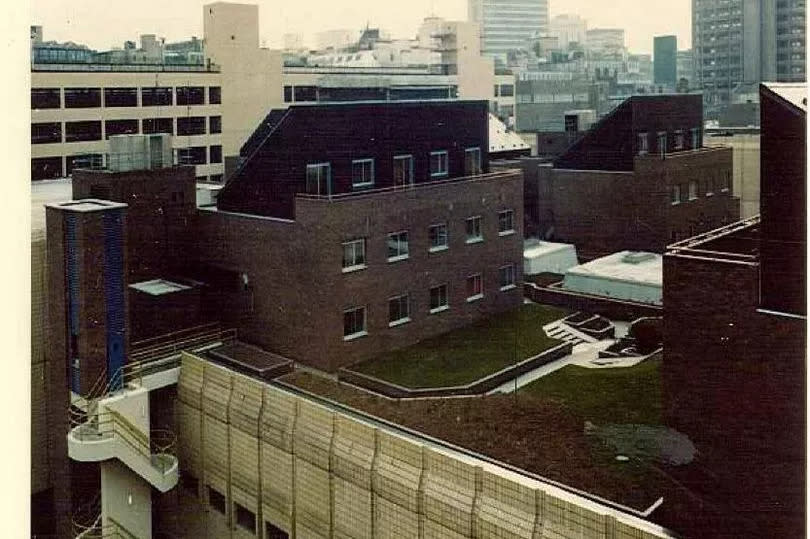 The staircase up to the short-lived Cromford Court flats development