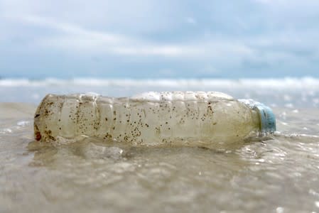 FILE PHOTO: Plastic bottle washed up by the sea is seen at the Ao Phrao Beach, on the island of Ko Samet